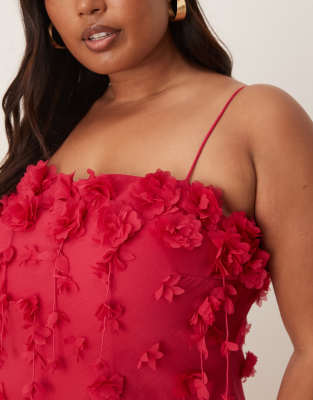 Asos Curve Asos Design Curve 3d Flower Cami Straps Maxi Dress In Pink