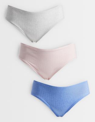 ASOS DESIGN Curve - 3er-Pack gerippte Slips in Blau, Rosa und Cremeweiß mit hohem Bund-Bunt Bunt L