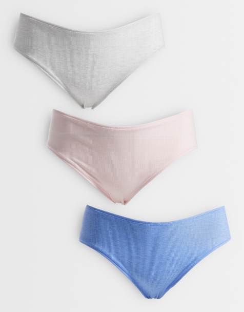 ASOS DESIGN Curve – 3er-Pack gerippte Slips in Blau, Rosa und Cremeweiß mit hohem Bund - view 1