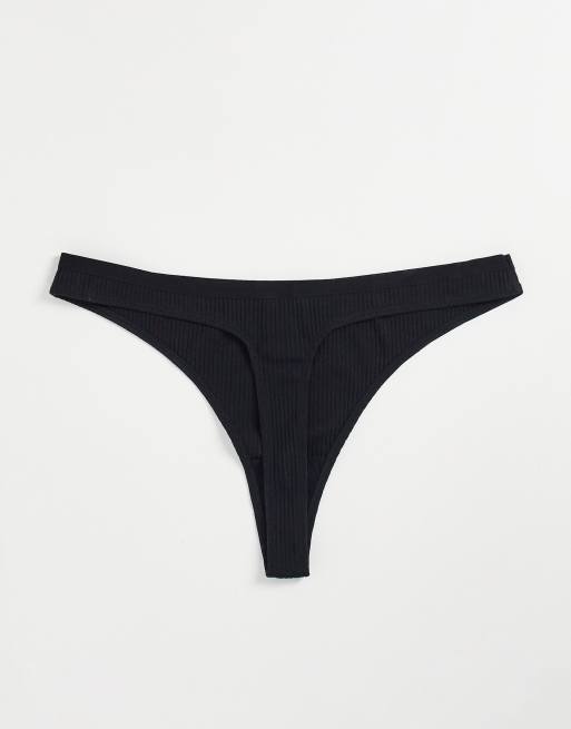 ASOS DESIGN Curve – 3er-Pack gerippte Tangas in Schwarz, 2 von 4