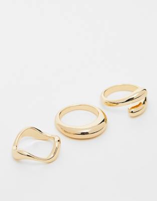 ASOS DESIGN Curve - 3er-Pack goldfarbene Ringe in verschiedenen minimalistischen Designs