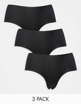 ASOS DESIGN Curve - 3er-Pack sich nicht abzeichnende hüfthohe, kurze Slips in Schwarz