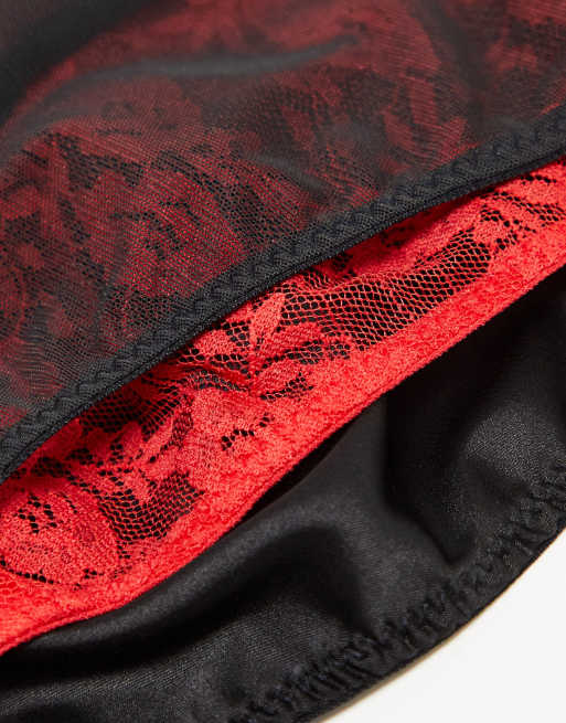 ASOS DESIGN Curve – 3er-Pack Tangas aus Netzstoff, Satin und Spitze in Weiß, Rot und Schwarz, 4 von 4