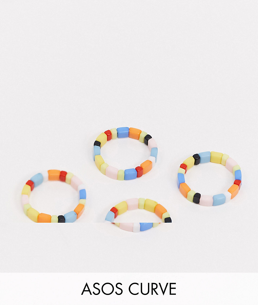 ASOS DESIGN Curve – 4-pack elastiska ringar med färgblock-Guld