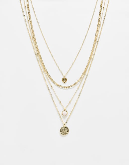 ASOS DESIGN Curve 4-pack necklaces with multi stone pendant design in gold tone
