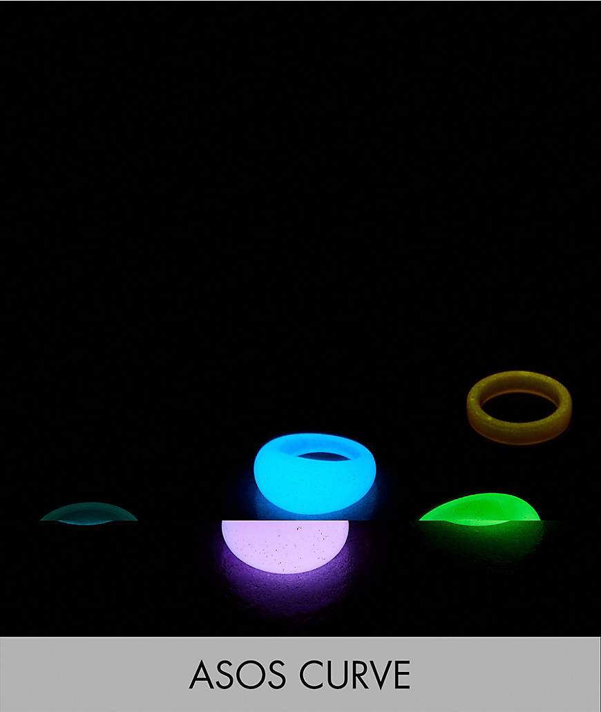 ASOS DESIGN Curve 5-pack rings in glow-in-the-dark plastic-Multi