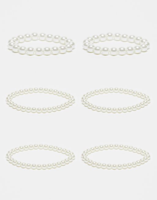 ASOS DESIGN Curve 6-pack bracelets with faux glass pearl design
