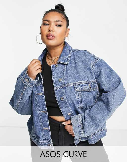 ASOS DESIGN Curve - 90'er-inspireret denimjakke i dyb mellemvask