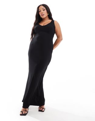 Asos Curve Asos Design Curve 90s Neckline Minimal Maxi Dress In Black