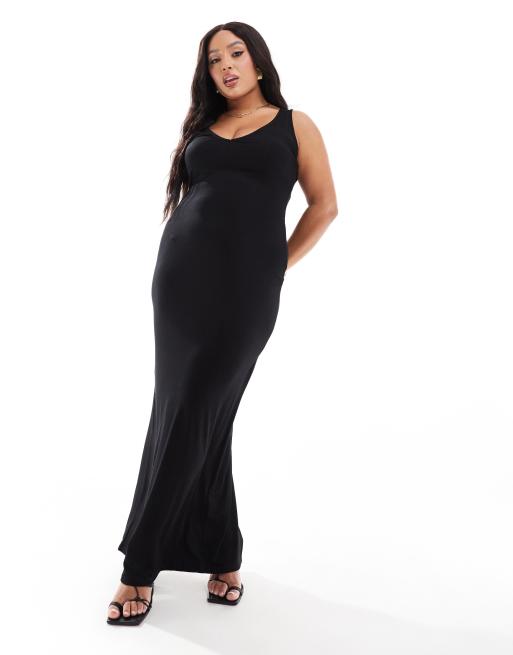 ASOS DESIGN Curve 90s neckline minimal maxi dress in black