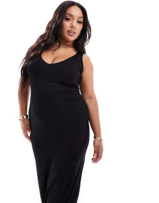 ASOS DESIGN Curve 90s neckline minimal maxi dress in black, 2 of 4