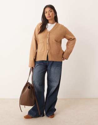 Asos Curve Asos Design Curve A-line Boyfriend Cardigan With Pocket Detail In Neutral