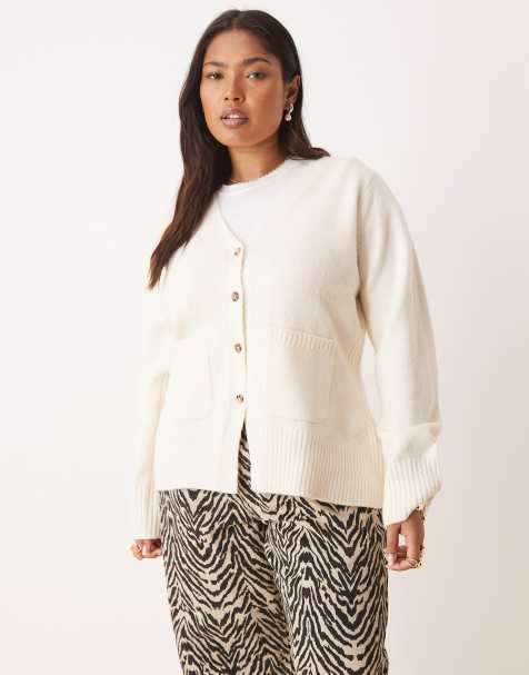 ASOS DESIGN Curve a line boyfriend cardigan with pocket detail in cream - view 1