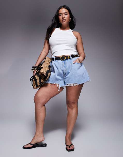 ASOS DESIGN Curve A line short in lightwash blue - view 1