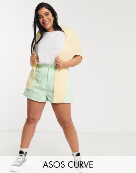 ASOS DESIGN Curve – A-linjeformade jeansshorts i gingham