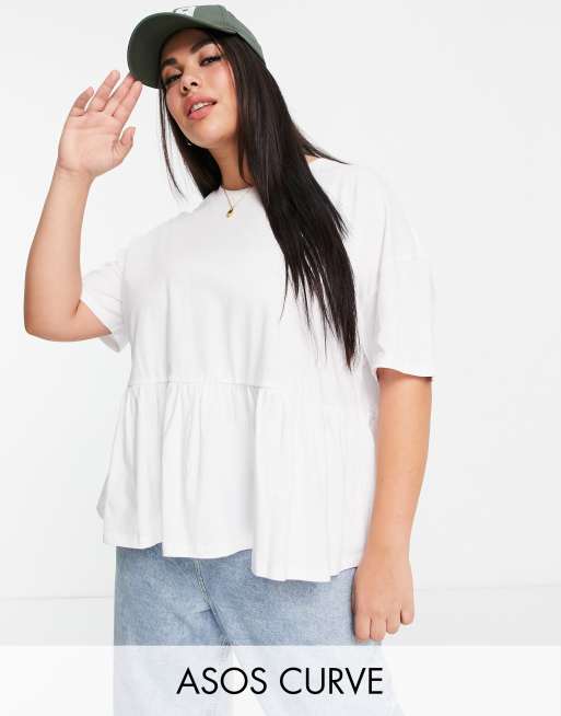 ASOS DESIGN Curve - Aangerimpelde oversized casual top in wit