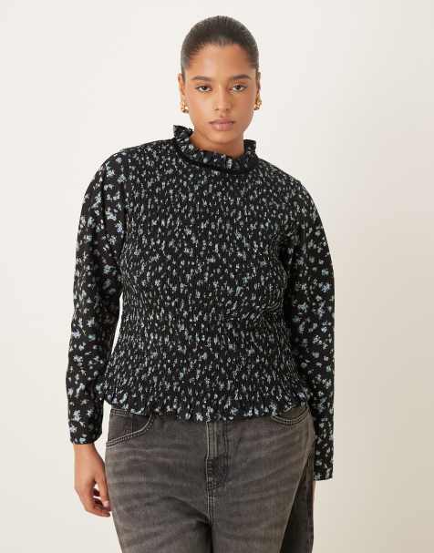 ASOS DESIGN Curve - Aangerimpelde top met lange mouwen en open achterkant in bloemenprint - view 1