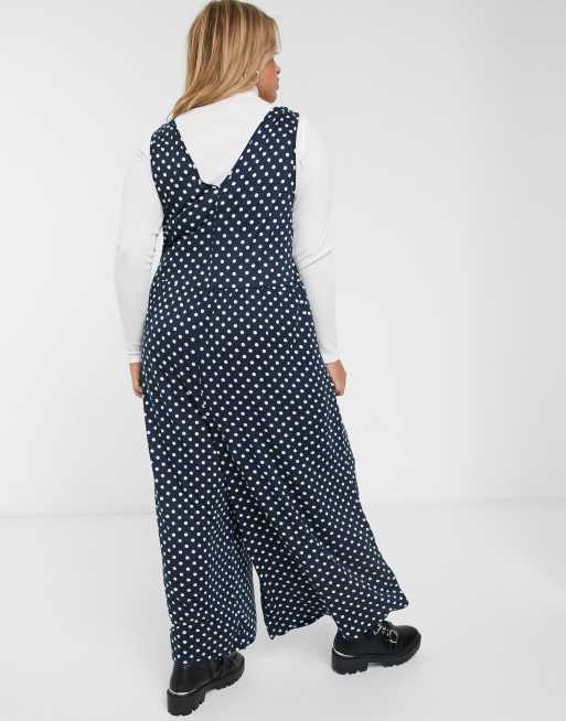 ASOS DESIGN Curve - Aangerimpelde lounge jumpsuit in marineblauw met stippenprint, 2 van 4