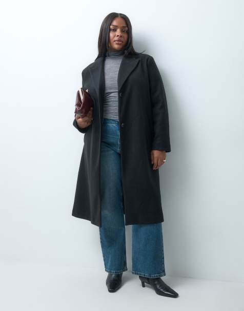 ASOS DESIGN Curve - abrigo de botonadura sencilla en negro - view 1