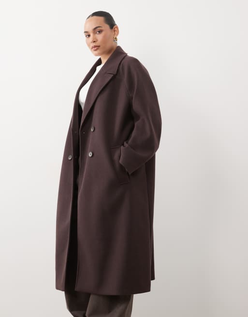 ASOS DESIGN Curve - abrigo largo de doble botonadura en color chocolate ciruela, 2 de 4