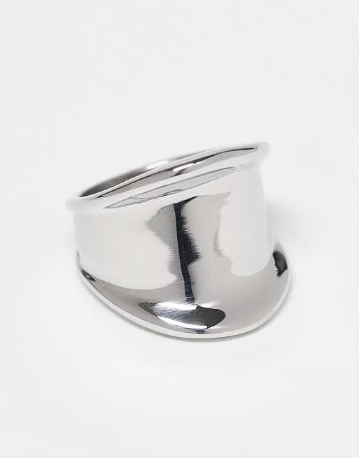 ASOS DESIGN Curve - Abstracte ring van waterbestendig roestvrij staal in zilverkleur, 3 van 3