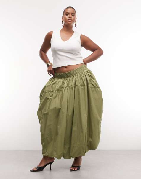 ASOS DESIGN Curve adjustable drawstring pocket detail volume midi skirt - view 1