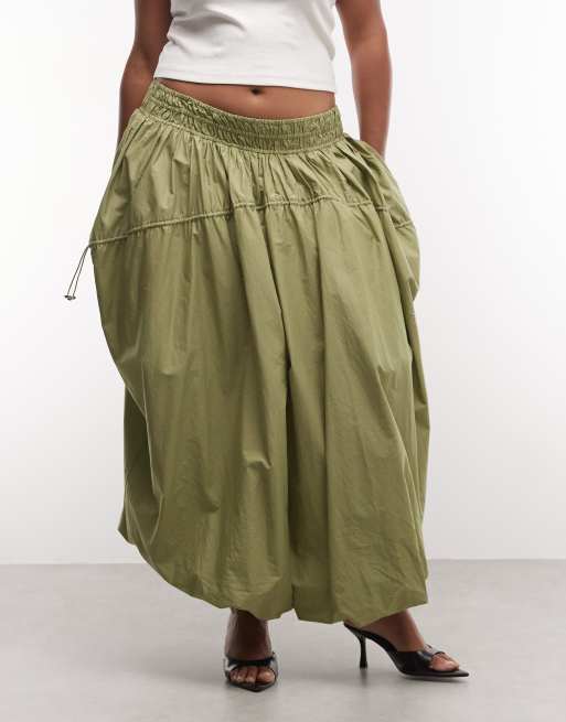 ASOS DESIGN Curve adjustable drawstring pocket detail volume midi skirt, 2 of 5