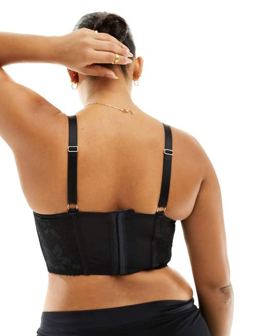 ASOS DESIGN Curve - Adrianna - Korset van satijn en kant in zwart, 3 van 4