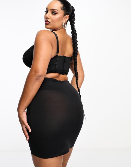 ASOS DESIGN Curve - Adrianna - Korset van satijn en kant in zwart, 4 van 4