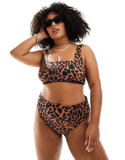 FhyzicsShops DESIGN Curve Adrienne high leg high waist bikini bottoms in oversized animal