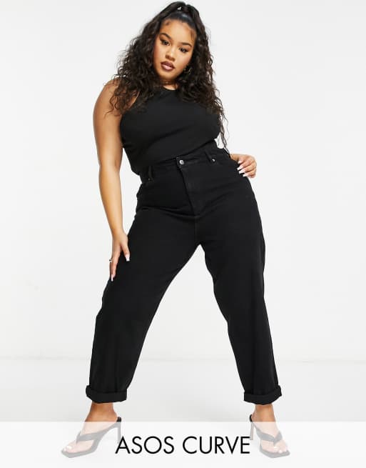 ASOS DESIGN Curve - Afslappede mom-jeans i sort  