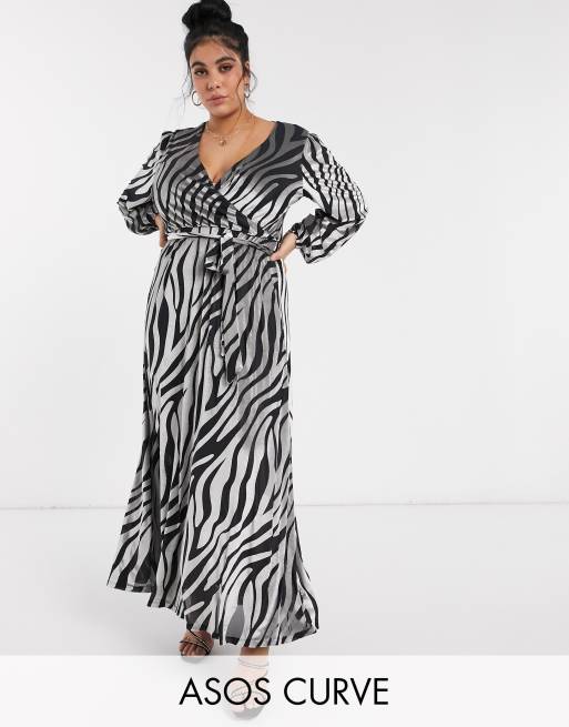 ASOS DESIGN Curve – Aksamitna sukienka maxi ze wzorem imitującym paski zebry