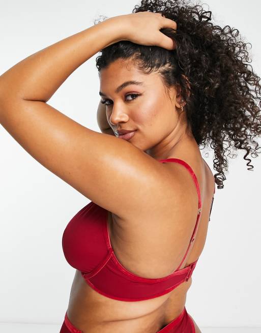 ASOS DESIGN Curve - Alaia - Bordeauxrød BH i mesh med bøjle og velour-kanter, 2 af 4