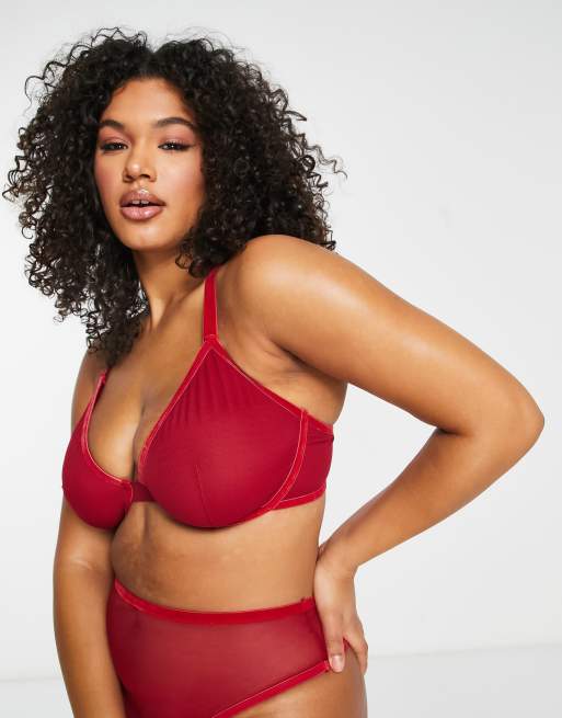 ASOS DESIGN Curve - Alaia - Reggiseno con ferretto bordeaux con finiture in rete e velluto, 3 di 4