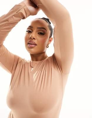 Asos Curve Asos Design Curve All Day Smoothing Bodysuit With Long Sleeves In Neutral