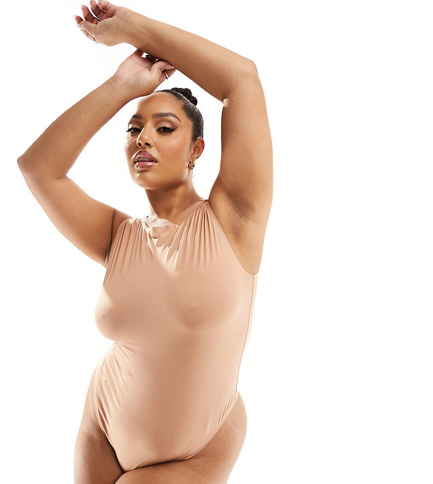 ASOS DESIGN Curve All Day smoothing racer body in camel-Neutral