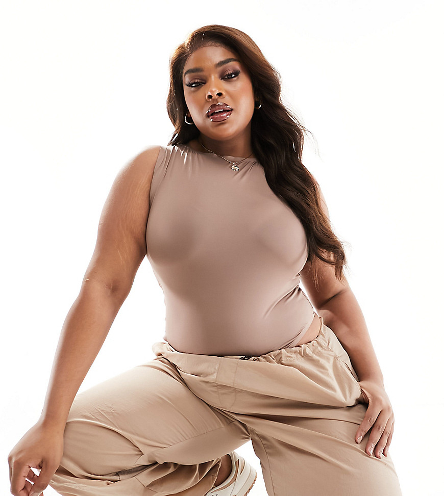ASOS DESIGN Curve All Day smoothing racer body in Taupe-Brown