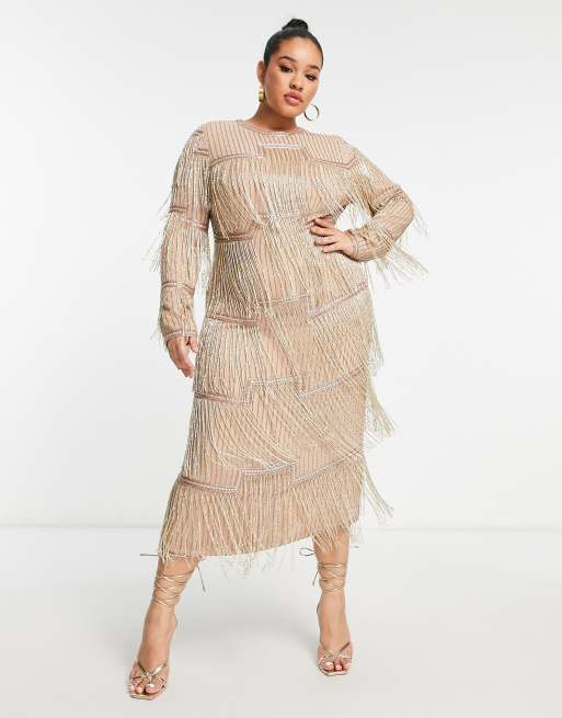 Beige discount fringe dress