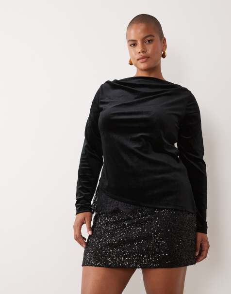 ASOS DESIGN Curve allover sequin micro mini skirt in black