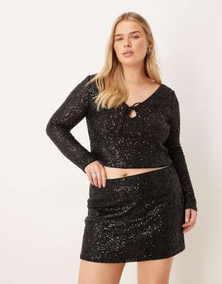 Asos Curve Asos Design Curve Allover Sequin Mini Skirt In Black