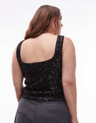 Asos Curve Asos Design Curve Allover Sequin Square Neck Top In Black