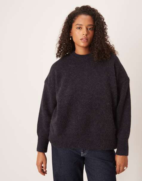 ASOS DESIGN Curve alpaca oversized crew neck jumper in slate navy - view 1