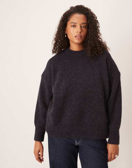 ASOS DESIGN Curve alpaca oversized crew neck sweater in slate navy