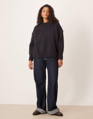 Asos Curve Asos Design Curve Alpaca Oversized Crew Neck Sweater In Black