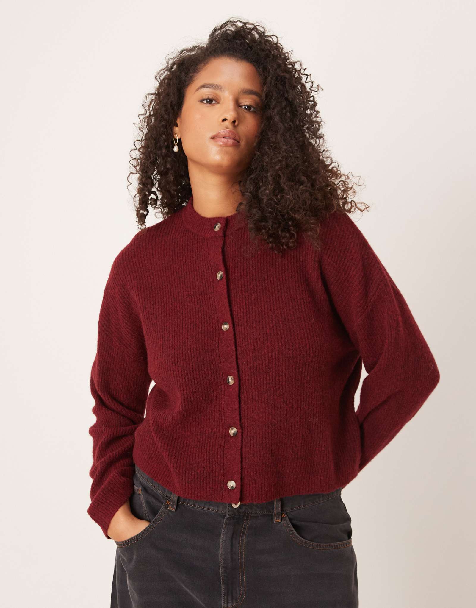 Кардиган ASOS DESIGN с завышенной талией из альпаки сливового цвета