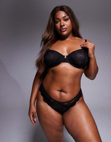 ASOS DESIGN Curve - Amber - Completo intimo in pizzo e rete nero - view 1