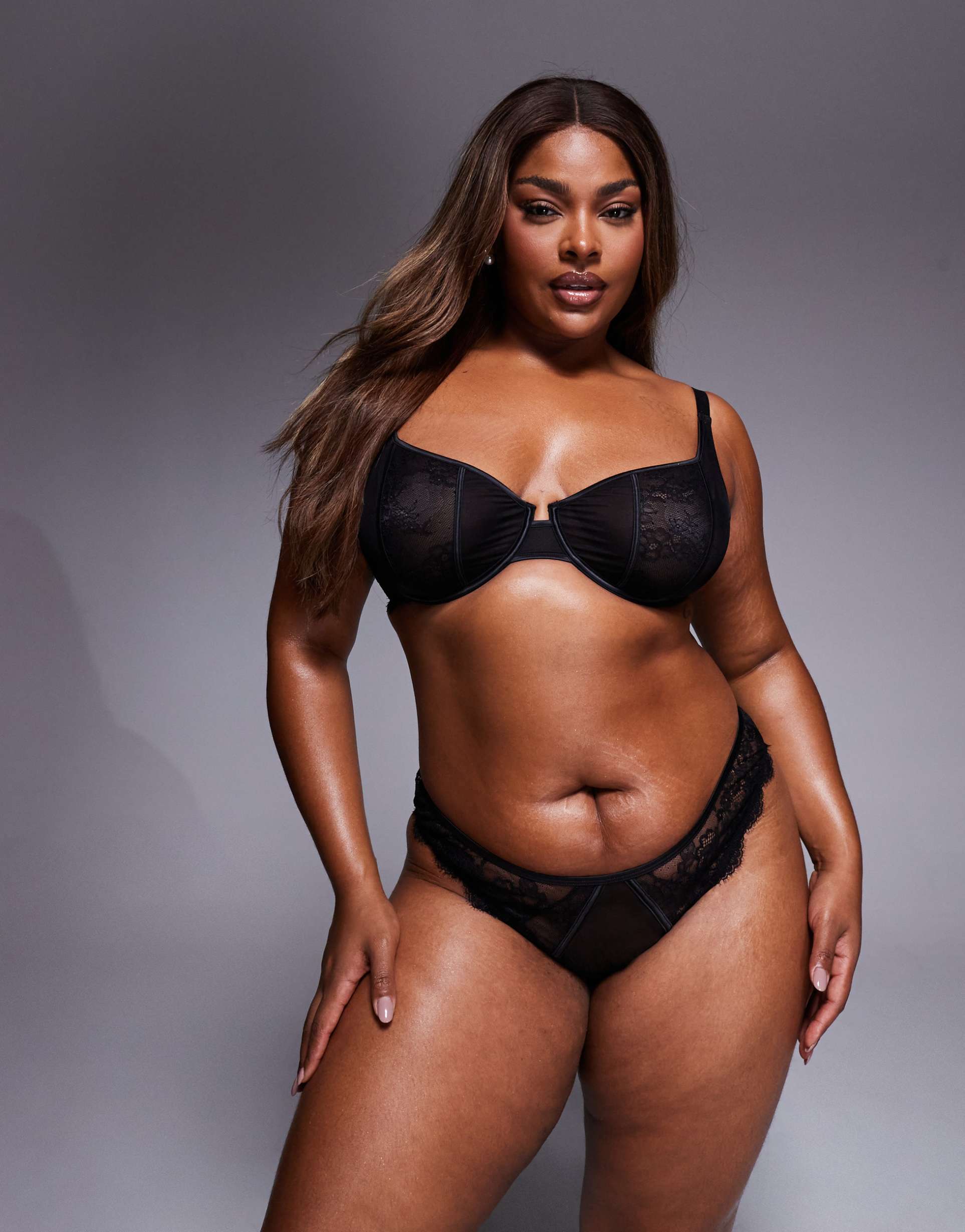 asos design curve amber lace & mesh underwire bra in black