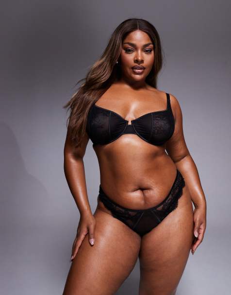 ASOS DESIGN Curve - Amber - Sort bh i mesh og blondestof med bøjle - view 1