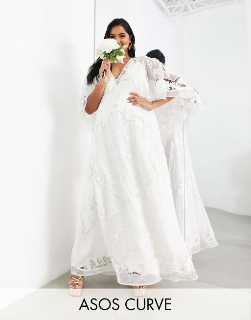 ASOS DESIGN Curve Amelia cutwork embroidered wedding dress with kimono sleeve