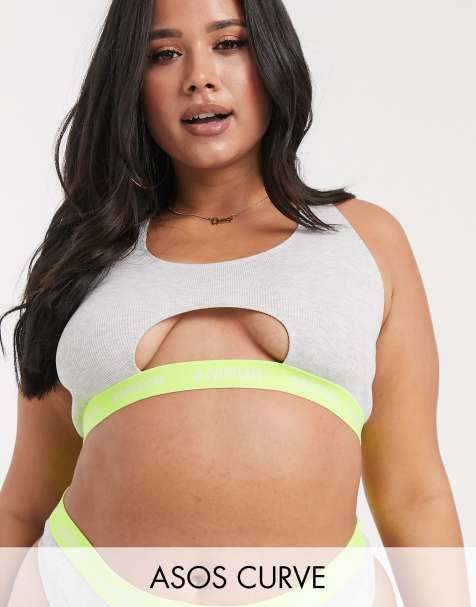 ASOS DESIGN Curve – Amour – Geripptes Bralette mit Zierausschnitt und Logobund